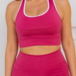 Top Academia Fitness Frente Dupla para Treino Malhação Pink com branco Atacado Revenda